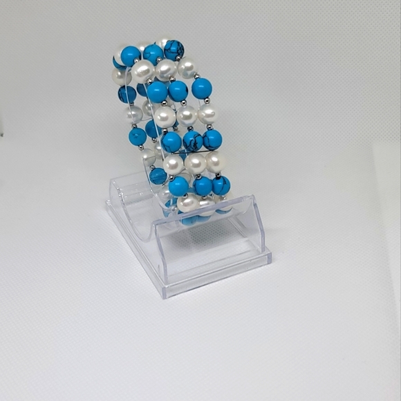 Danbury Mint Pearl & Turqoise Bead Sterling Silver Bracelet - Picture 5 of 5